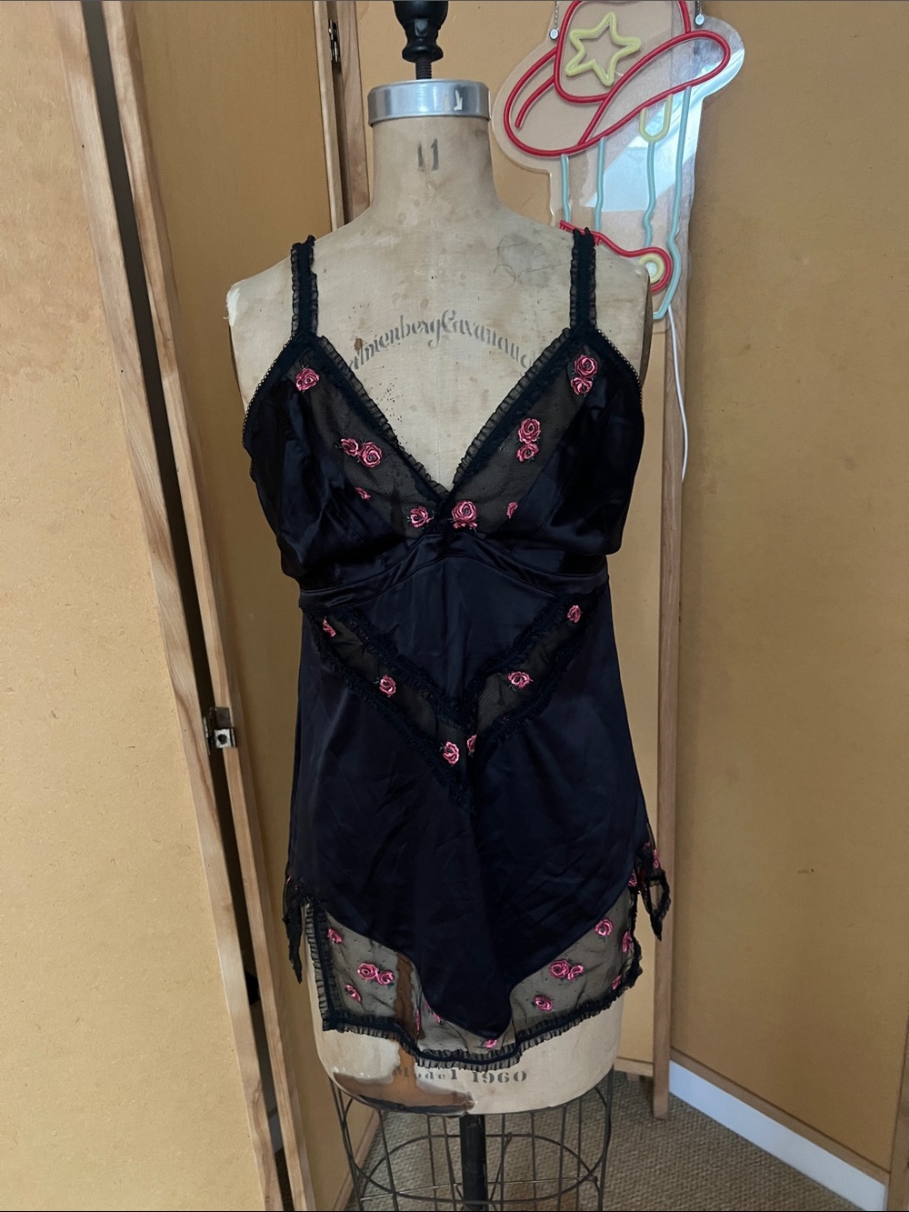 City Chic Black Chemise with Pink Rose Accents